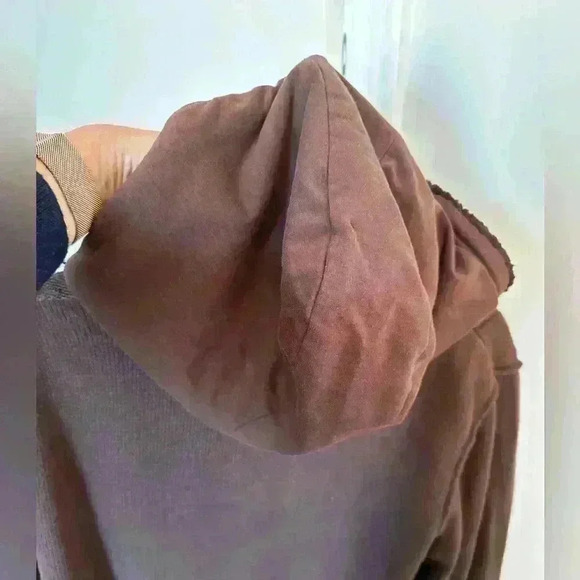 American Rag CEI Fleece Lined Cable Knit Brown Hooded Cardigan Zip Button close - Picture 13 of 15